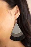 Huge Fanatic Earrings-Lovelee's Treasures-black,black leather triangular frames,earrings,jewelry,multi,rustic frame,standard fishhook fitting,tapered edges,Ultimate Gray