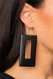 Totally Framed Earrings-Lovelee's Treasures-black,brown,earrings,jewelry,neutral black finish,standard fishhook fitting,thick rectangular wooden frame