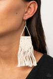 Macrame Jungle - White Earrings New Arrivals-Lovelee's Treasures-earrings,jewelry,macramé,new arrivals 4/27/21,standard fishhook fitting,white