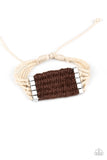 Beachology Bracelets-Lovelee's Treasures-adjustable sliding knot closure,bracelets,brown,brown twine,jewelery,silver cube beads,white cording