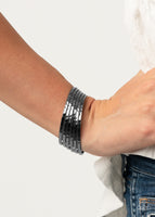 BAUBLE-Headed  Bracelets       730-Lovelee's Treasures-black,bracelets,flattened bars,gunmetal,hammered gunmetal,jewelery