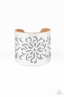 Get Your Bloom On Bracelets-Lovelee's Treasures-airy floral pattern,black,black leather,bracelets,jewelry,silver,thick silver cuff
