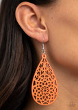 Seaside Sunsets Earrings-Lovelee's Treasures-Amberglow wooden teardrop,earrings,jewelry,orange,standard fishhook fitting,stenciled floral pattern