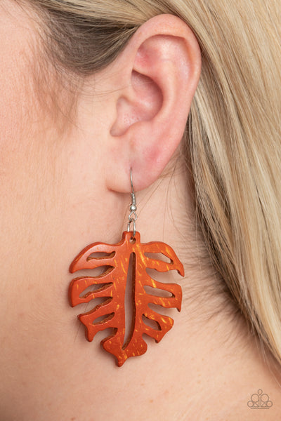 Shake Your PALMS PALMS    Earrings-Lovelee's Treasures-earrings,jewelery,orange,palm leaf,standard fishhook fitting,wood