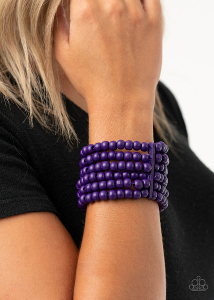 Diving in Maldives  Bracelets-Lovelee's Treasures-bracelets,jewelery,purple,stretchy band,wooden fittings,yellow