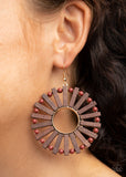 Solar Flare Earrings-Lovelee's Treasures-brown,dainty brown beads,earrings,golden ringed center,jewelry,standard fishhook fitting,Wooden rectangular frames