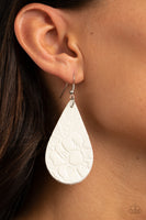 Beach Garden Earrings-Lovelee's Treasures-earrings,jewelry,leafy floral pattern,standard fishhook fitting,white,white leather teardrop