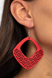 WOOD You Rather  Earrings-Lovelee's Treasures-black,diamond-shaped,earrings,jewelery,red,stenciled,wood