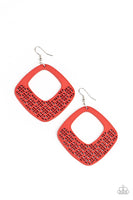 WOOD You Rather  Earrings-Lovelee's Treasures-black,diamond-shaped,earrings,jewelery,red,stenciled,wood