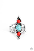 Sahara Sage      Rings-Lovelee's Treasures-jewelery,oval turquoise stone,red,rings,round red stones,rustic,silver