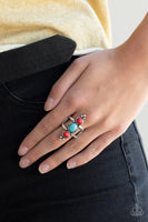 Sahara Sage      Rings-Lovelee's Treasures-jewelery,oval turquoise stone,red,rings,round red stones,rustic,silver