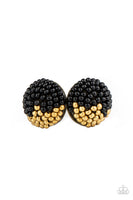 As Happy As Can BEAD Earrings-Lovelee's Treasures-black,black seed beads,brassy seed beads,circular frames,colorful,earrings,half and half pattern,jewelry,standard post fitting