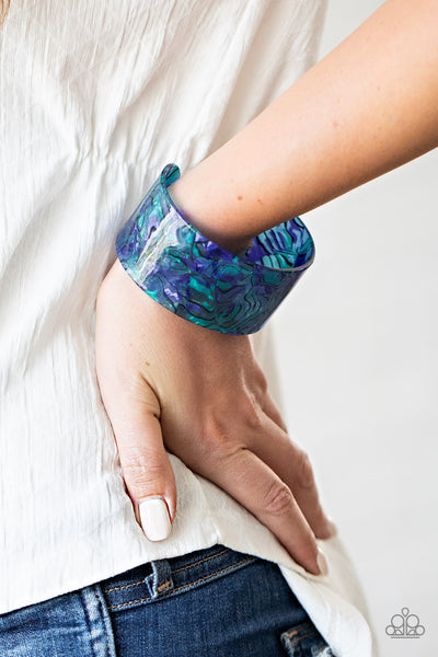 Paparazzi - Cosmic Couture Blue  Bracelets-Lovelee's Treasures-acrylic,blue,bracelets,cuff,jewelery,retro,watercolor pattern