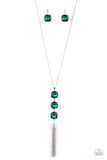 GLOW Me The Money!     Necklaces   780-Lovelee's Treasures-chain tassel,glittery green gems,green,jewelery,necklaces,silver