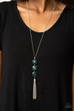 GLOW Me The Money!     Necklaces   780-Lovelee's Treasures-chain tassel,glittery green gems,green,jewelery,necklaces,silver