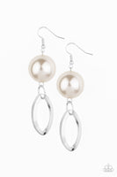 Big Spender Shimmer Earrings     784-Lovelee's Treasures-earrings,jewelery,oversized pearl,silver ovals,standard fishhook fitting,white