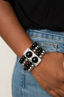 WEALTH-Conscious      Bracelets-Lovelee's Treasures-black,bracelets,hammered,jewelery,oversized black beads,silver,silver and black beads,stretchy band