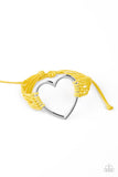 Playing With My HEARTSTRINGS Bracelets-Lovelee's Treasures-adjustable sliding knot closure,bracelets,jewelry,oversized silver heart charm,yellow,yellow cords