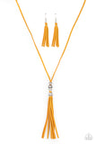 Hold My Tassel   Necklaces-Lovelee's Treasures -earthy flair,jewelery,knotted closure,necklaces,suede,yellow