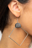 Friends of a LEATHER Earrings-Lovelee's Treasures-airy geometric silver hoop,dainty piece of gray leather,earrings,jewelry,silver,standard fishhook fitting