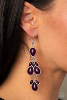 Superstar Social Earrings-Lovelee's Treasures-earrings,jewelry,marquise teardrop beads,purple,sleek silver fittings,standard fishhook fitting,teardrop Magenta Purple beads