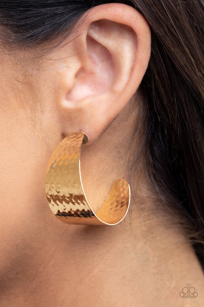 Flatten The Curve    Earrings-Lovelee's Treasures-1 1/2" in diameter,curvy hoop,earrings,gold,hammered,post fitting