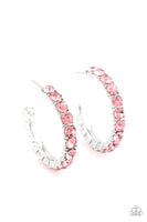 Paparazzi ~ CLASSY is in Session Earrings-Lovelee's Treasures-earrings,jewelery,pink,pink rhinestones,silver,silver hoop,white