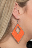 Woven Wanderer Earrings-Lovelee's Treasures-earrings,gray thread,jewelry,orange,silver,silver diamond-shape frame,standard fishhook fitting