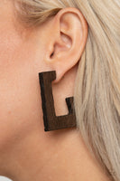The Girl Next OUTDOOR Earrings-Lovelee's Treasures-brown,earrings,hoops,jewelery,orange,post back,rectangular,wood