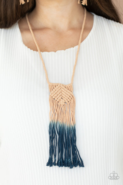 Look At MACRAME Now Necklaces-Lovelee's Treasures-adjustable sliding knot closure,blue,Blue Depths,colorful twine-like cording,jewelry,necklaces,tasseled macramé