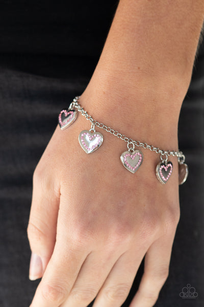 Matchmaker, Matchmaker   Bracelets-Lovelee's Treasures-adjustable clasp closure,bracelets,dainty pink rhinestones,dainty silver chain,jewelry,pink,shimmery silver heart charms