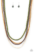 Paparazzi ~ Bermuda Beaches - Green Necklaces-Lovelee's Treasures-cylindrical shapes,green,jewelry,necklaces,wooden beads