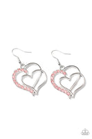 Double the Heartache Earrings-Lovelee's Treasures-earrings,jewelry,pink,pink rhinestones,romantic frame,shimmery silver hearts,standard fishhook fitting