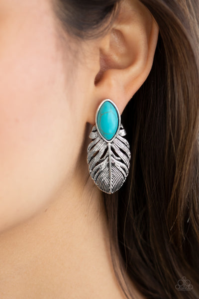 Rural Roadrunner Earrings-Lovelee's Treasures-antiqued silver frame,blue,earrings,jewelry,standard post fitting,tranquil marquise shape,turquoise stones