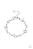 Paparazzi ~ Social GLISTENING - White Bracelets New Arrivals-Lovelee's Treasures-bracelets,jewelry,new arrivals 4/27/21,paparazzi,white,white rhinestones