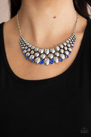 Paparazzi ~ Powerhouse Party-Blue Necklaces-Lovelee's Treasures-adjustable clasp closure,antiqued silver ovals,blue,blue teardrop,Dainty round,French Blue rhinestones,jewelry,necklaces,powerhouse piece