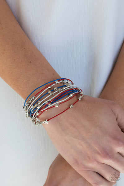 Paparazzi Star-Studded Affair - Multi Bracelets New Arrivals-Lovelee's Treasures-and blue cords,beads,bracelets,Features a magnetic closure,jewelry,new arrivals,red,white