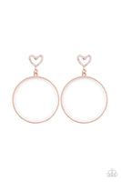 Love Your Curves  Copper Earrings-Lovelee's Treasures-copper,earrings,hearts,jewelry,standard post fitting,twisted shiny copper hoop,white rhinestone encrusted heart frame