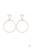 Love Your Curves  Copper Earrings-Lovelee's Treasures-copper,earrings,hearts,jewelry,standard post fitting,twisted shiny copper hoop,white rhinestone encrusted heart frame