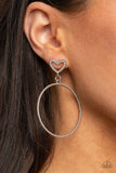 Paparazzi ~ Love Your Curves - White Earrings New Arrivals-Lovelee's Treasures-earrings,encrusted heart,jewelry,new arrivals 5/11/21,standard post fitting,white,white rhinestone