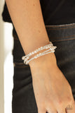 Hollywood Hospitality Bracelets-Lovelee's Treasures-bracelets,classic pearls,coiled wire,glamorous infinity wrap,glassy white rhinestones,jewelry,white