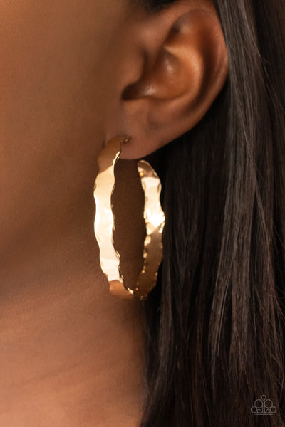 Paparazzi ~ Exhilarated Edge - Gold Earrings New Arrivals-Lovelee's Treasures-earrings,gold,hammered,hoops,jewelry,new arrivals 4/22/21,paparazzi,scalloped edges,standard post fitting