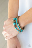 Desert Blossom Bracelets-Lovelee's Treasures-antiqued floral accent,bracelets,brass,colorful layers,jewelry,plain brass beads,stretchy bands,turquoise stone beads