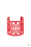 Hacienda Hotspot Bracelets-Lovelee's Treasures-airy floral,bracelets,flamboyant red cuff,jewelry,red,stenciled design