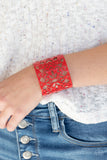 Hacienda Hotspot Bracelets-Lovelee's Treasures-airy floral,bracelets,flamboyant red cuff,jewelry,red,stenciled design