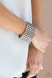 Cool and CONNECTED Bracelets-Lovelee's Treasures-antiqued silver dots,bracelets,edgy geometric finish,jewelry,rectangular frame,rows of silver cubes,silver,stretchy bands