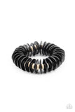Paparazzi ~ Caribbean Reefs Bracelets-Lovelee's Treasures-black,bracelets,distressed black wooden discs,jewelry,stretchy band,White wooden beads