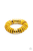 Paparazzi ~ Caribbean Reefs - Yellow Bracelets New Arrivals-Lovelee's Treasures-bracelets,earthy yellow wooden disc,jewelry,new arrivals 4/27/21,stretchy band