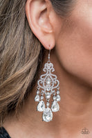 Queen Of All Things Sparkly Earrings-Lovelee's Treasures-dainty white rhinestones,earrings,glassy white teardrop gems,jewelry,silver frame,standard fishhook fitting,white
