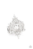 Mega Stardom Rings-Lovelee's Treasures-flexible fit,glassy white rhinestones,jewelry,oversized teardrop gem,regal marquise cuts,rings,stellar frame,stretchy band,white,white rhinestones